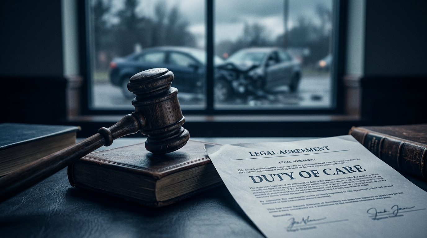 Duty of care legal document with gavel and car accident scene in background — tort law Nevada