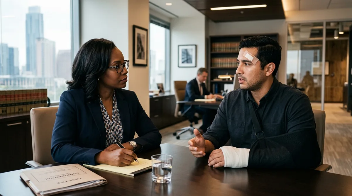 Personal injury attorney consulting with a casino accident victim in Las Vegas law office