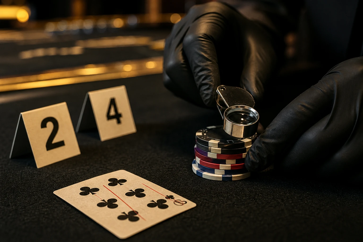 Fichas de casino y una carta marcada examinadas como evidencia en cargos por trampa en casinos de Las Vegas