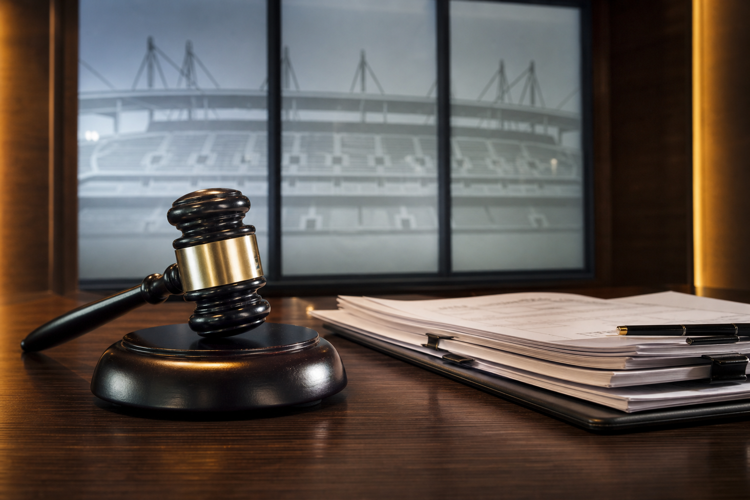 Legal gavel on desk with event safety compliance documents representing Las Vegas concert and festival injury claims