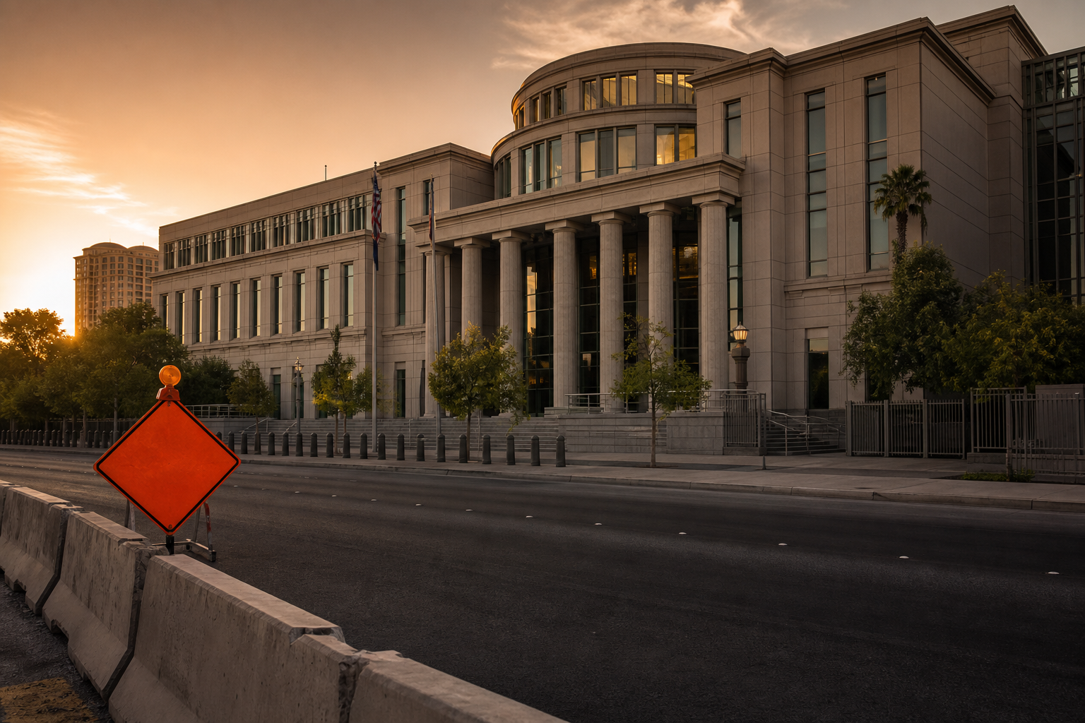 Las Vegas courthouse near construction zone representing legal claims for construction zone accident victims in Nevada