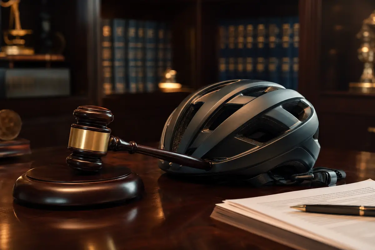 Legal gavel and helmet on desk representing electric scooter accident injury claims in Las Vegas Nevada