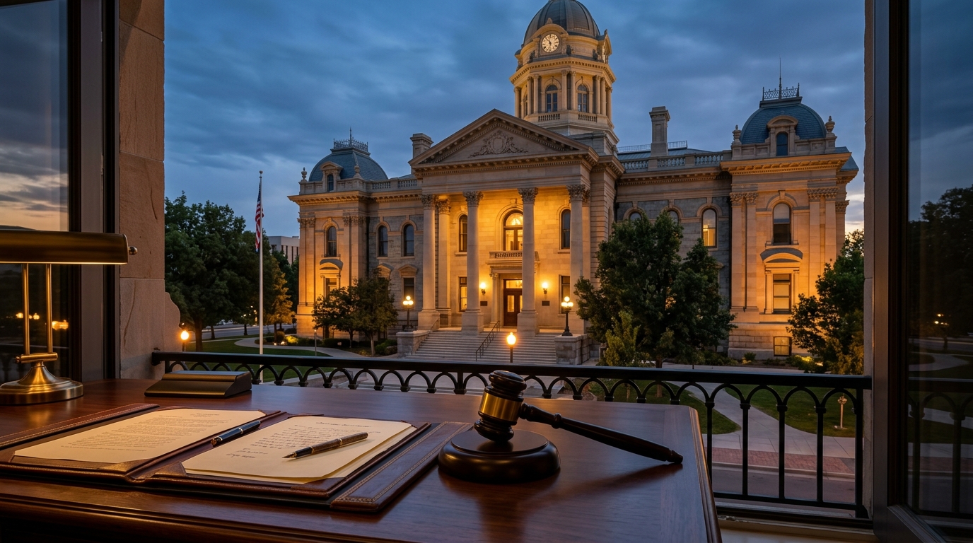 Nevada courthouse exterior at dusk — felony DUI defense attorney Las Vegas