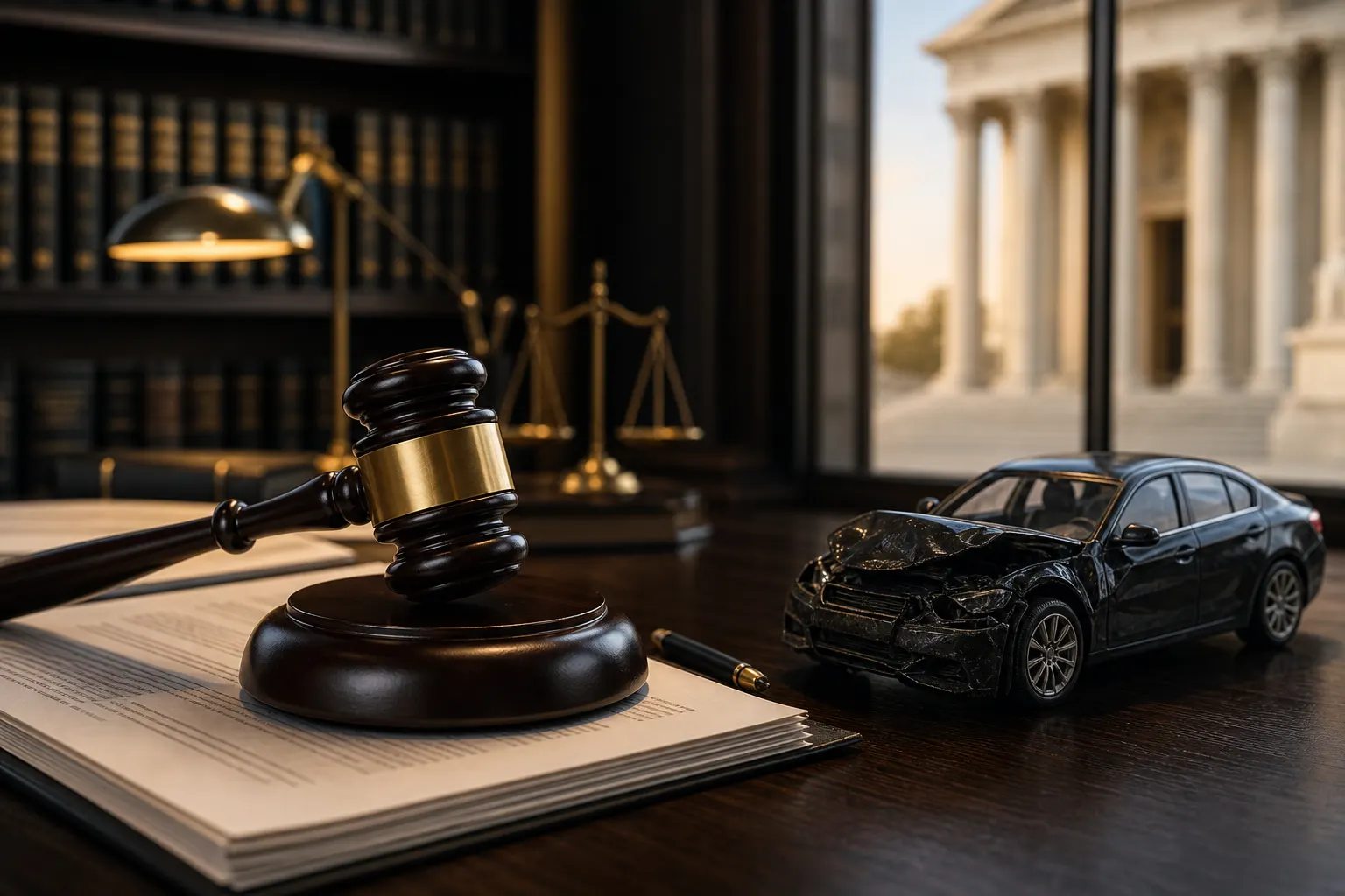 Legal documents and gavel representing head-on collision injury claims in Las Vegas