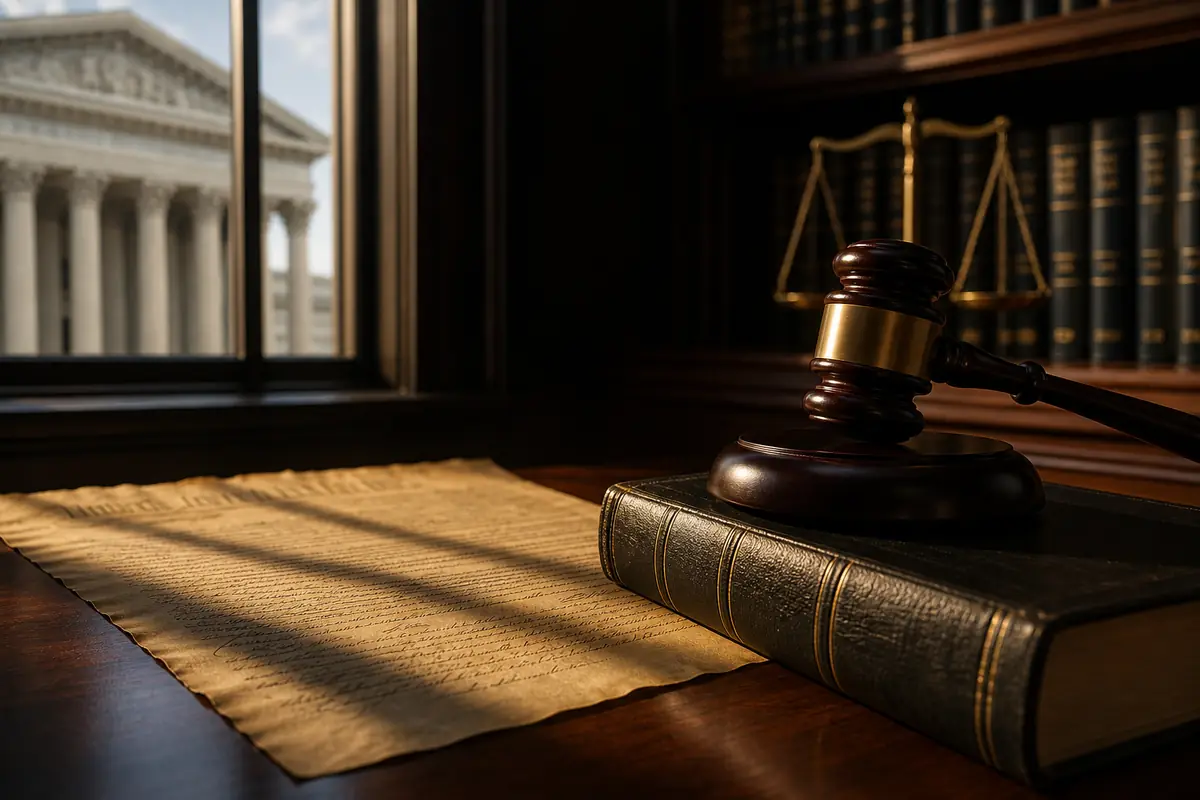 Fourth Amendment defense attorney concept with gavel and legal documents in Las Vegas courthouse