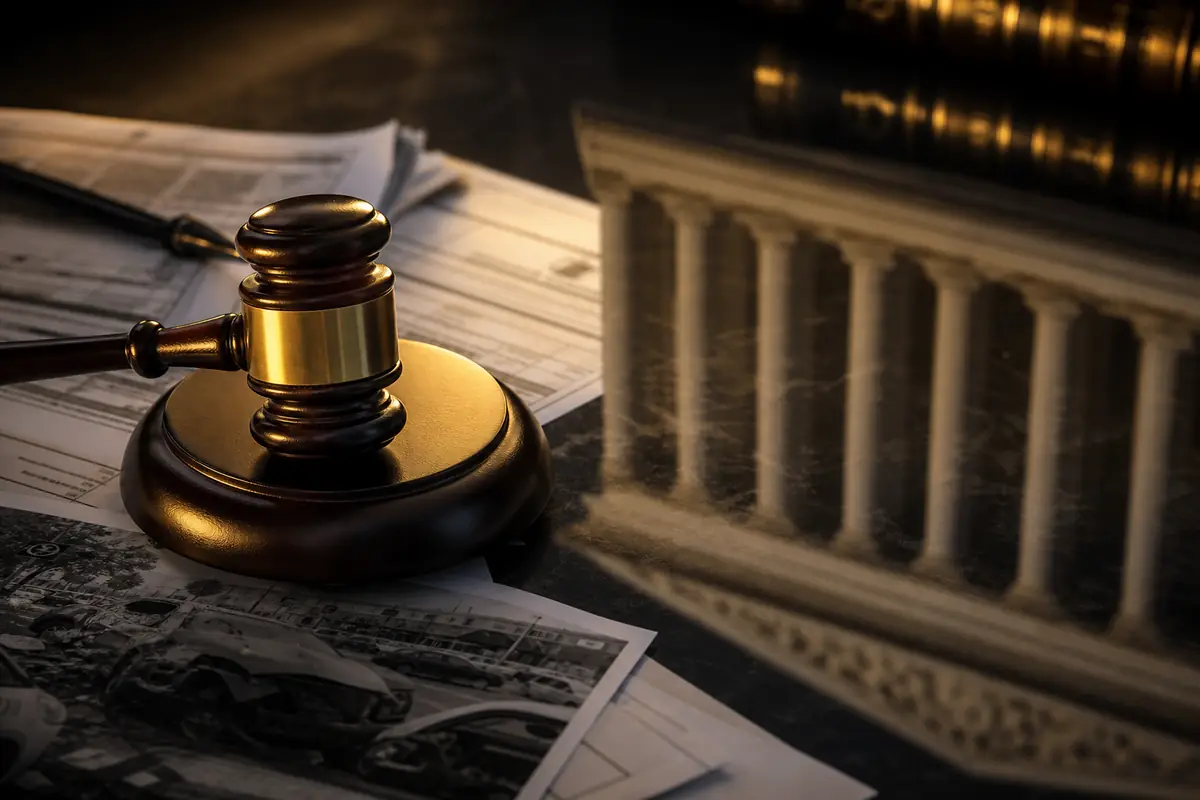 Legal documents and gavel representing multi-vehicle accident liability analysis in Las Vegas