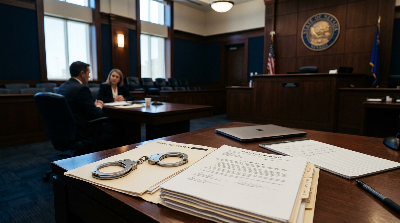 Nevada firearms criminal defense attorney in Las Vegas courtroom