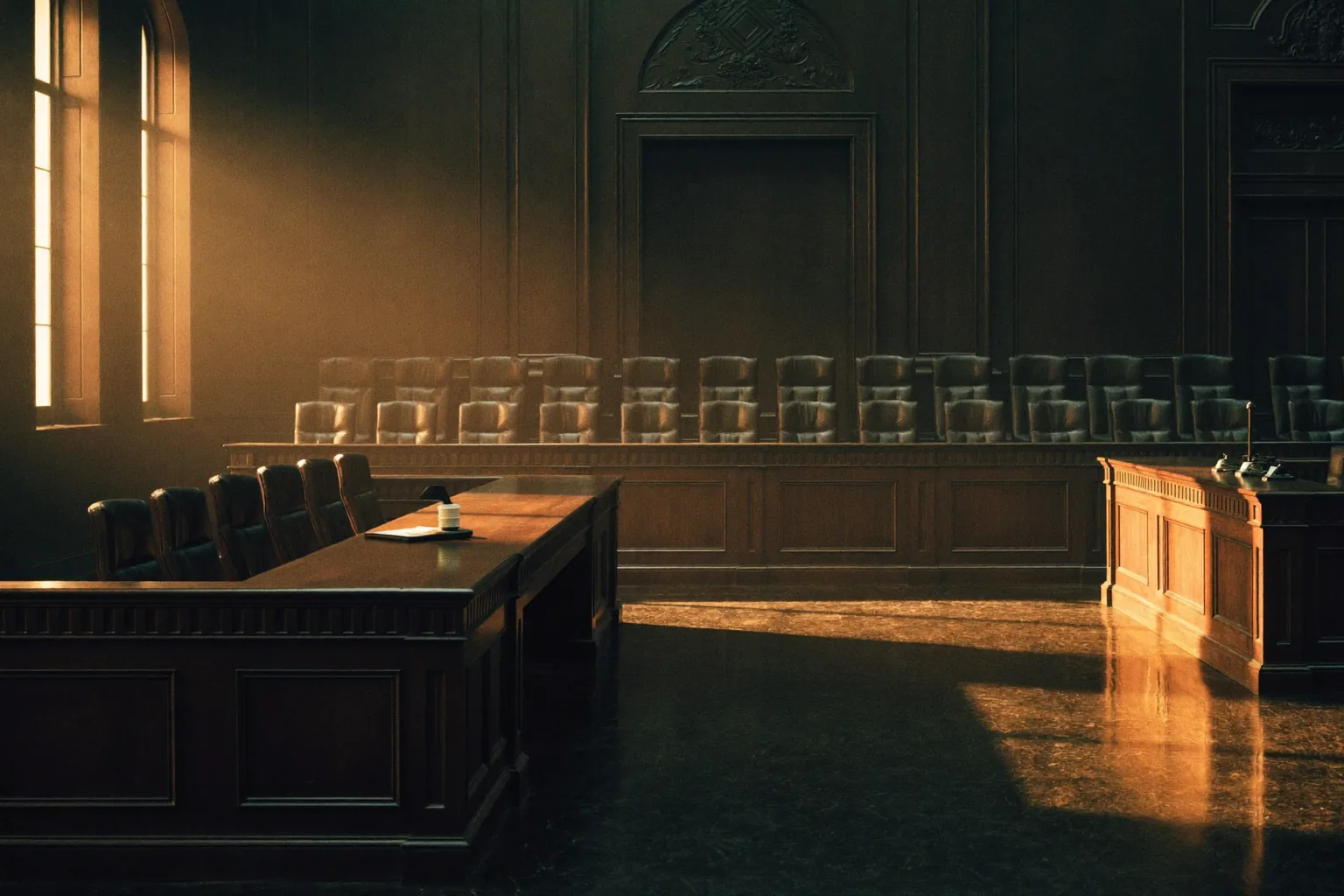 Empty Las Vegas courtroom in warm light, illustrating Nevada stand your ground law