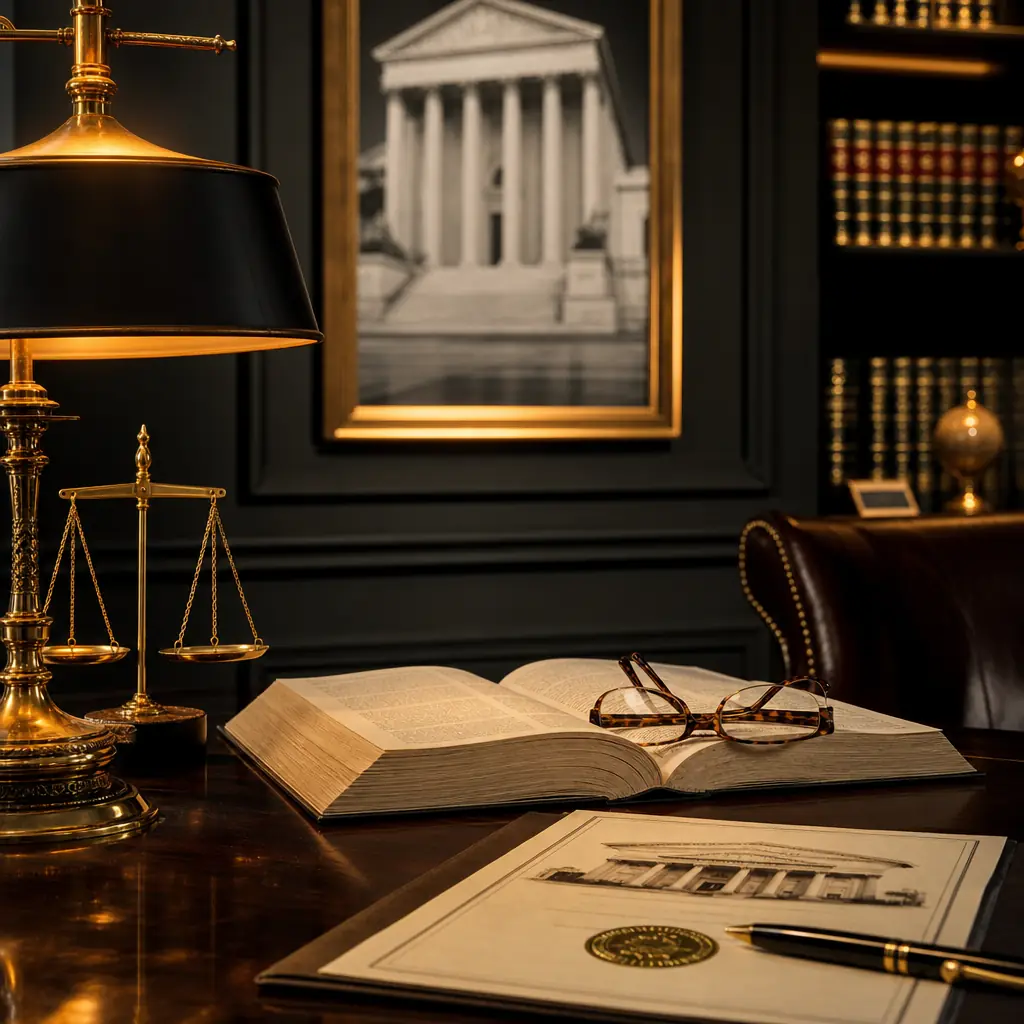 Criminal defense law books and legal documents on a professional desk in a Las Vegas law office