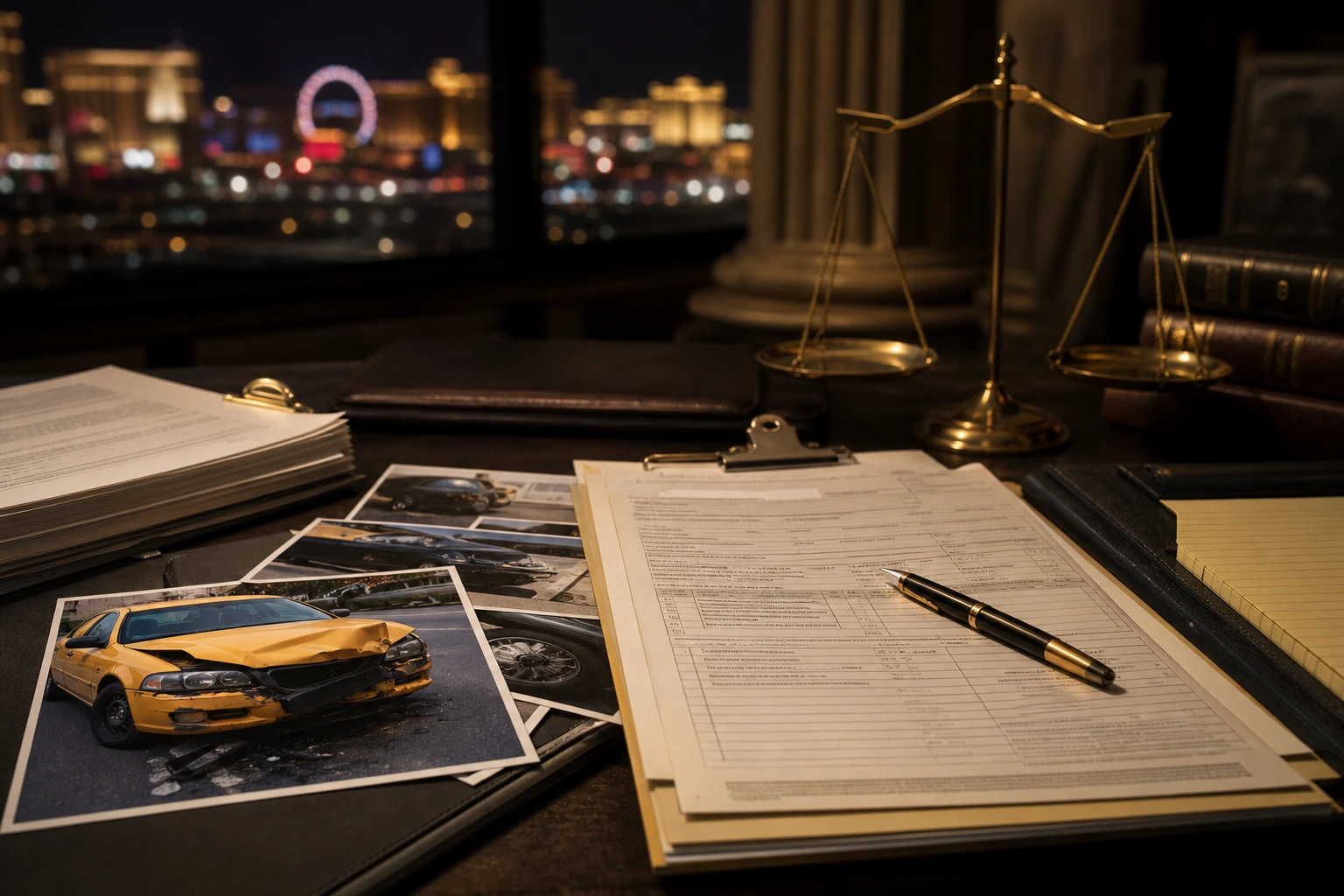 taxi accident lawyer Las Vegas evidence insurance claim courthouse legal documents