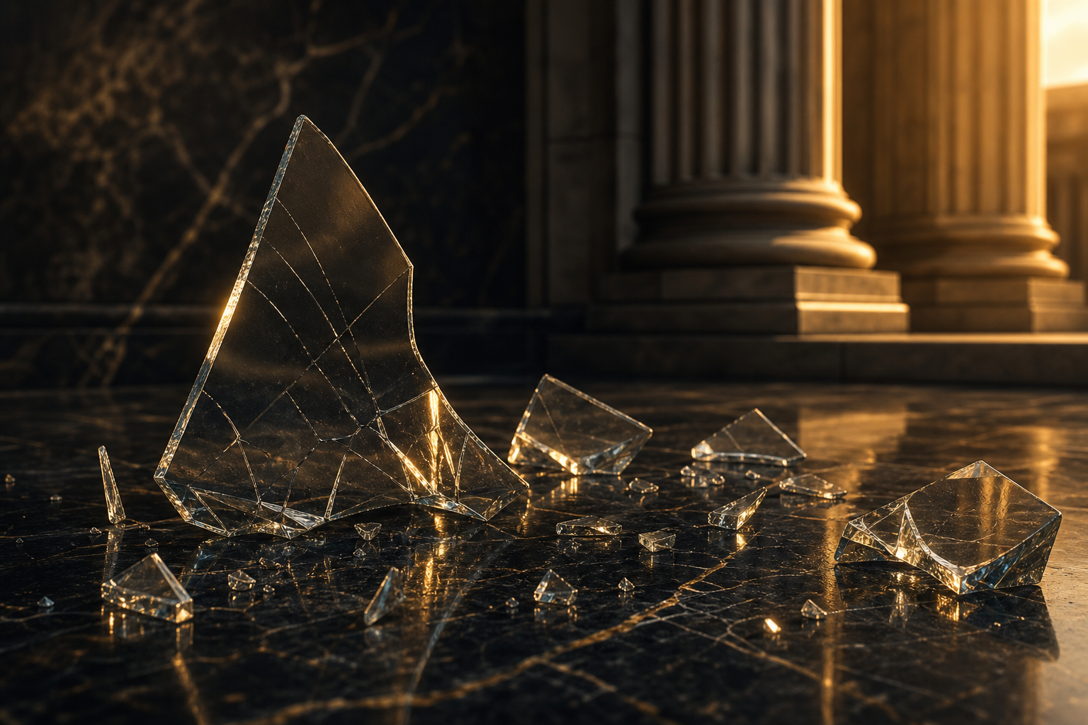 Property damage defense attorney concept with broken glass and legal documents in Las Vegas