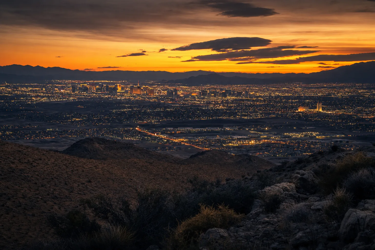 Vista del Valle de Las Vegas al atardecer