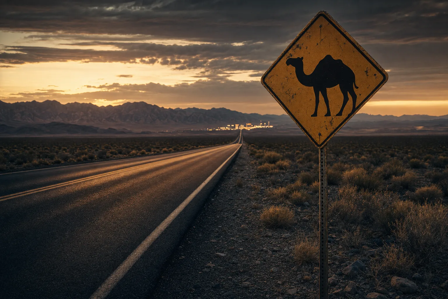 Nevada desert highway at dusk